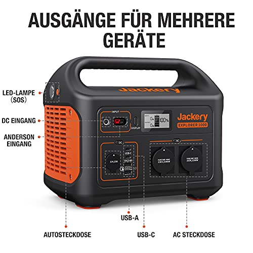 Jackery Explorer 1000, 1002Wh Tragbare Powerstation Mobiler Stromspeicher mit 230V/1000W (Spitze 2000 W) Steckdose, USB und QC, Mobile Stromversorgung für Outdoors, Heimwerken und als Notstromaggregat - 6