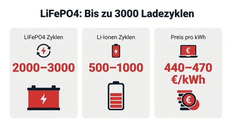 LiFePO4: Bis zu 3000 Ladezyklen