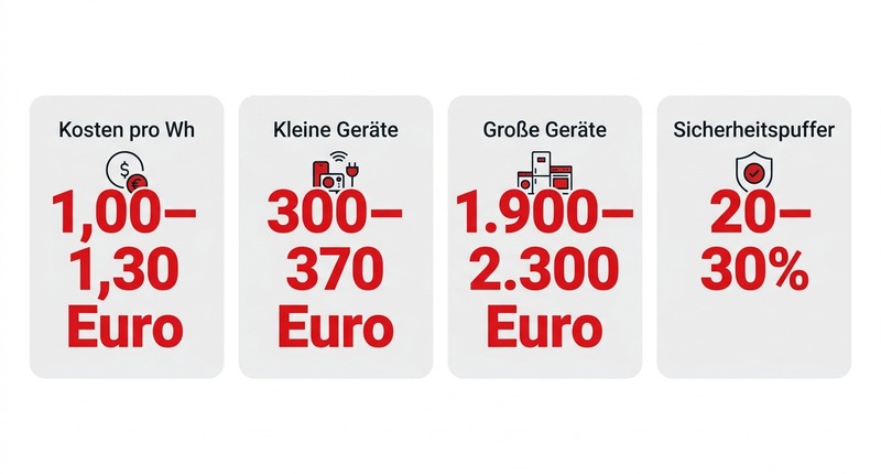 Kosten: 1,00–1,30 €/Wh